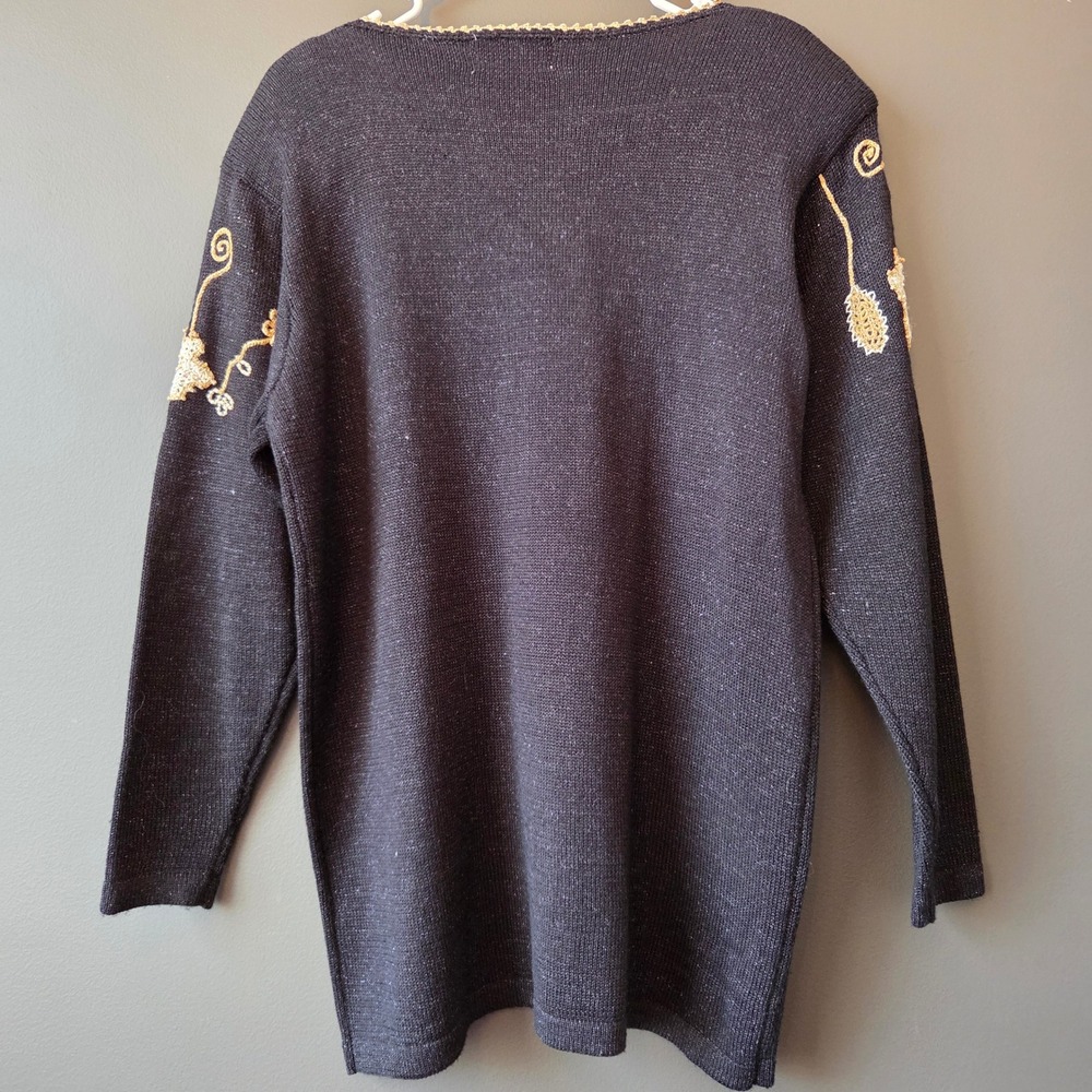 Vintage Jaclyn‎ Smith Black Sparkle Floral Embellished Sweater Top Large 80s 90s - Picture 4 of 5